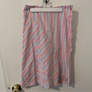 Faconnable French Style Bias Cut Midi A-Line Skirt Striped Zip Spring Cotton 2